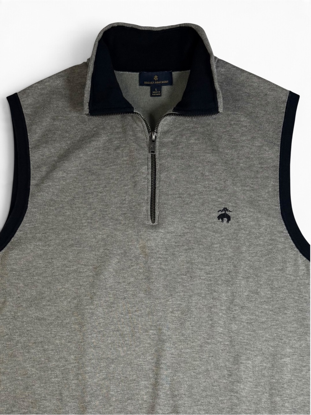 Brooks Brothers Heather Gray Quarter Zip Sweater Vest Men's Large